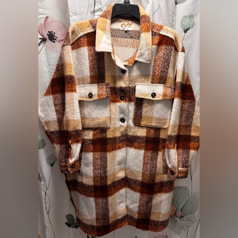 Maurices Brown and Cream Plaid Shacket